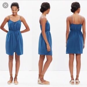 Madewell Silk Sandstar Mini Dress Elegant Blue Spaghetti Strap Size 0